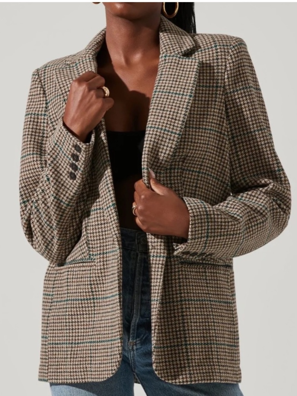 ASTR The Label Harlow Blazer Brown Green Plaid XS Wool Blend Coat Preppy Office